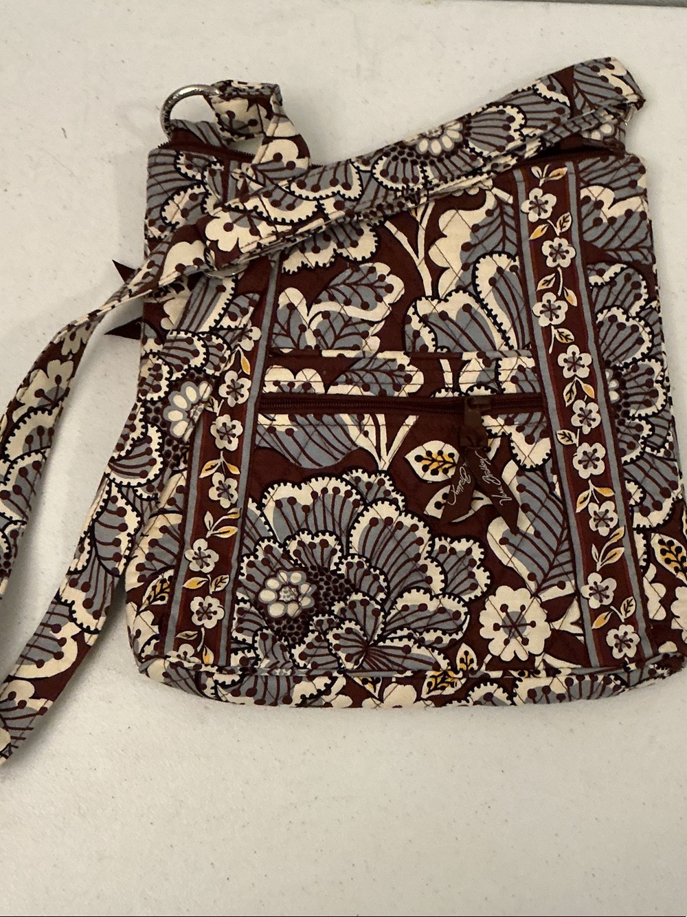 Vera Bradley Brown, Blue & Cream Floral Quilted Crossbody